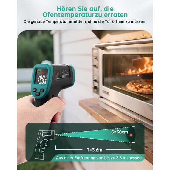 ERICKHILL Infrarot-Thermometer -50℃~800℃, berührungsloses digitales Laser-Temperaturmessgerät mit LCD-Anzeige, einstellbarer Emissionsgrad – geeignet zum Kochen/Grillen/Einfrieren/Industrie, Schwarzgr