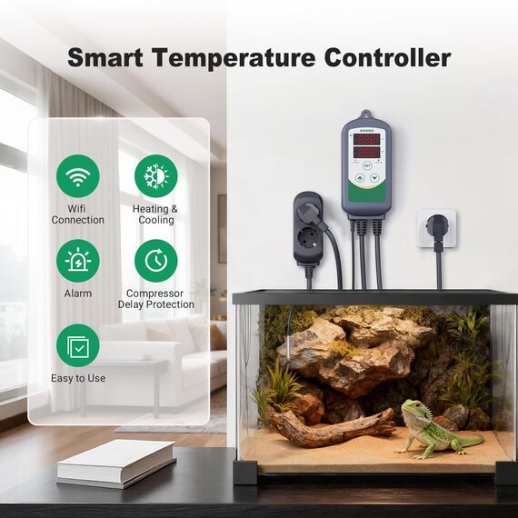 Inkbird Heizen Kühlen Thermostat, ITC-308-WIFI Steckdose Temperaturregler Fernsteuerung per App, Grau, Wi-Fi