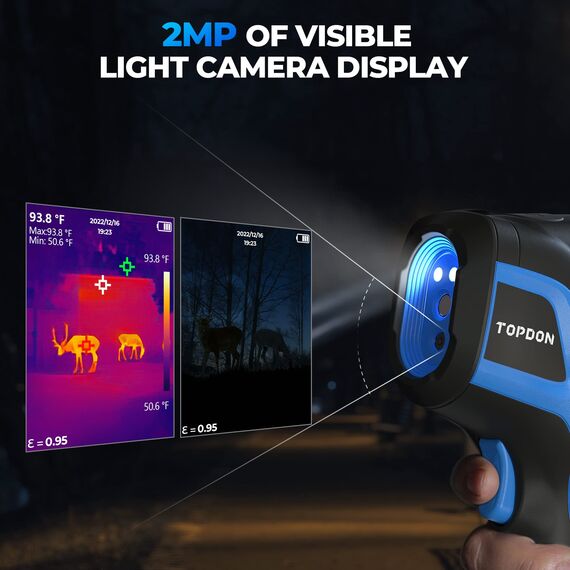 TOPDON Wärmebildkamera TC005, 320 * 240 TISR Auflösung mit 2MP Visuelle Kamera, 32GB, 12 Stunden Akkulaufzeit, -20°C ~ 550°C, Infrarot Kamera mit PC 2D/3D-Analyse, für HVAC, Elektronische Inspektion