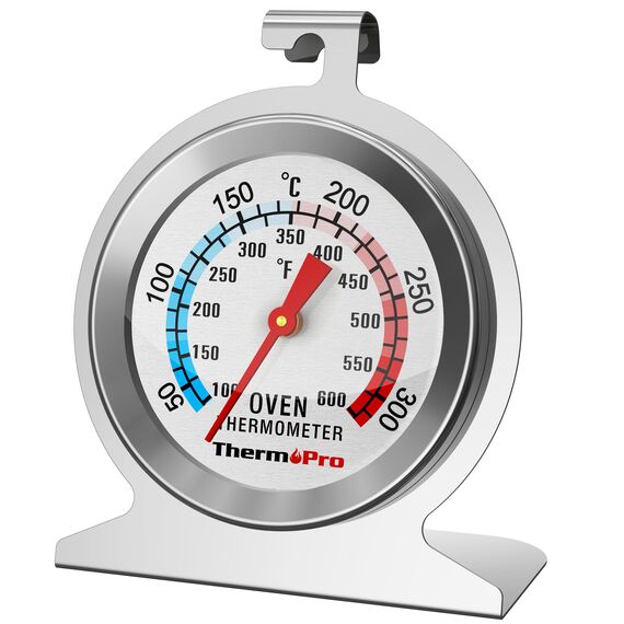 ThermoPro Backofenthermometer Analog Ofenthermometer aus Edelstahl Kochthermometer für Backofen Thermometer Kochen Innen Küchenthermometer mit großem Zifferblatt Silber AOT200