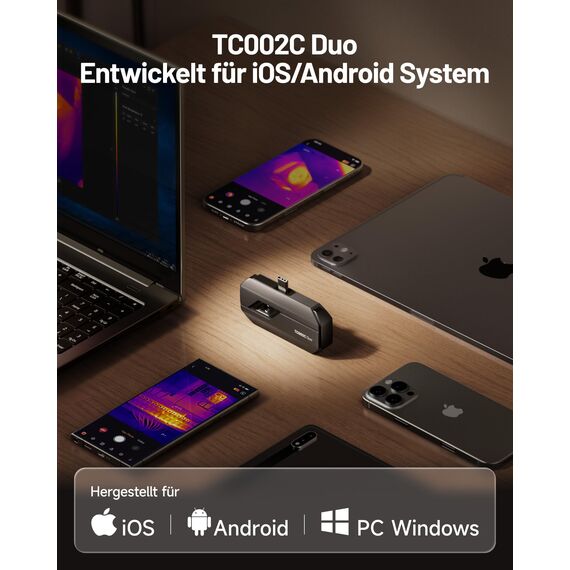 TOPDON TC002C Duo Wärmebildkamera für Android iPhone iOS, 512×384 TISR-Superauflösung Infrarot Kamera mit USB-C, 25Hz, 40mK, -20°C bis 550°C, zur Inspektion von Gebäuden, Fahrzeugen, Leckagen, HLK