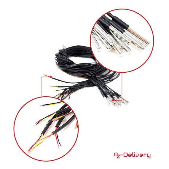 AZDelivery 2 x DS18B20 3M Kabel digitaler Edelstahl Temperatursensor Temperaturfühler, wasserdicht kompatibel mit Arduino und Raspberry Pi inklusive E-Book | kompatibel mit Shelly Temperatursensor