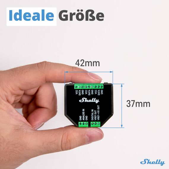 Shelly Plus Add-On - Add-On für Shelly Plus & Gen3 Geräte, Schnittstelle für Temperatur- und Luftfeuchtigkeitssensoren, DS18B20, DHT22 & Arduino Sensoren, Analoger und Digitaler Eingang