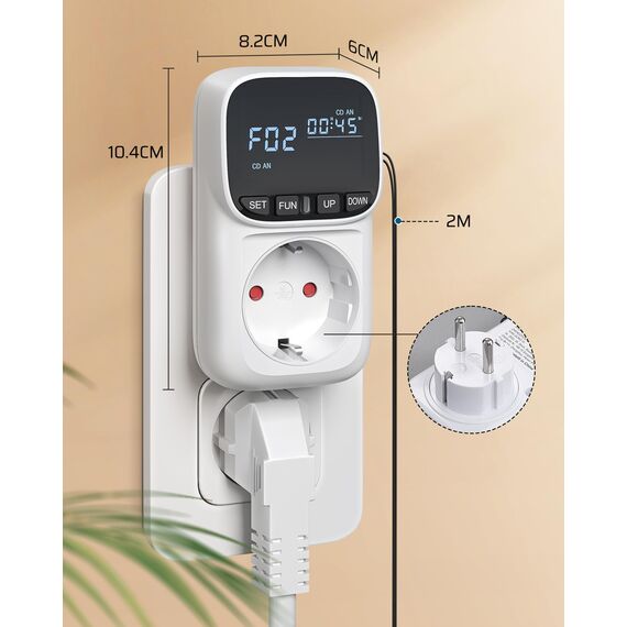 DEWENWILS Temperaturregler, Deutsches Display, Temperaturschalter mit Fühler 230V, Digital Thermostat Steckdose, Temperaturwächter mit Heiz- und Kühlmodus für Gewächshaus, Terrarium, Kühlschrank