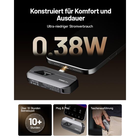 TOPDON TC002C Duo Wärmebildkamera für Android iPhone iOS, 512×384 TISR-Superauflösung Infrarot Kamera mit USB-C, 25Hz, 40mK, -20°C bis 550°C, zur Inspektion von Gebäuden, Fahrzeugen, Leckagen, HLK