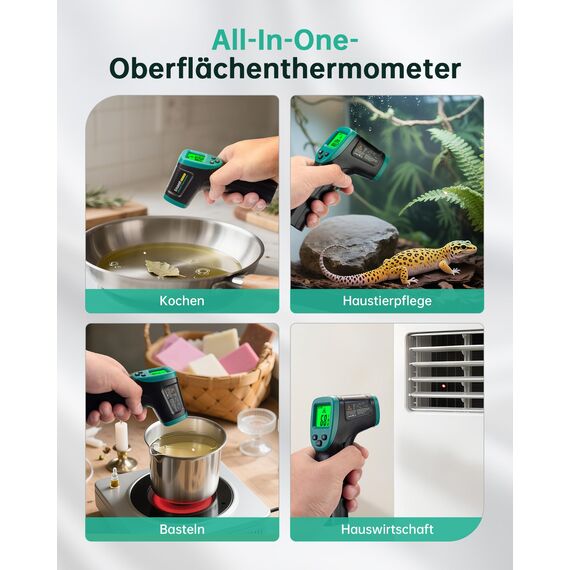 ERICKHILL Infrarot-Thermometer -50 °C bis 600 °C, einstellbarer Emissionsgrad, berührungsloses Laser-Thermometer, digitale LCD-Hintergrundbeleuchtung, kompakte Größe, für Fahrzeugreparatur, Kochen
