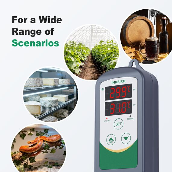 Inkbird Heizen Kühlen Thermostat, ITC-308-WIFI Steckdose Temperaturregler Fernsteuerung per App, Grau, Wi-Fi