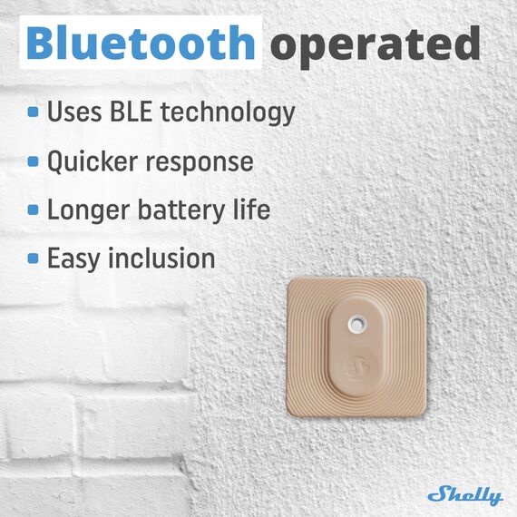 Shelly Blu H&T Mokka | Bluetooth-gesteuerter Temperatur- und Luftfeuchtigkeitssensor | Spritzwassergeschützter und Staubdichter | Schutzklasse IP54 | iOS-Android-App | Gateway Erforderlich