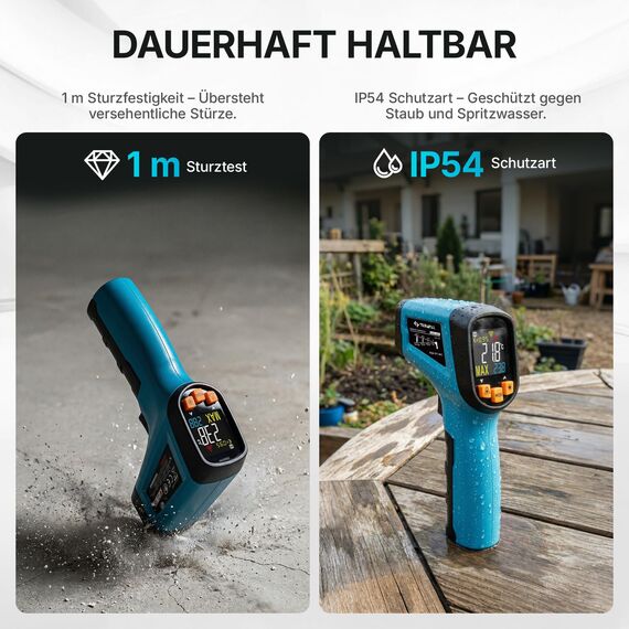 Tilswall Infrarot Thermometer(nicht für Menschen) -50°C bis 600°C IR Digital Laser Temperaturmessgerät für Kochen/Barbecue/Pizza Oven/Gefrierschrank/Industrie (Fleischthermometer inklusive)