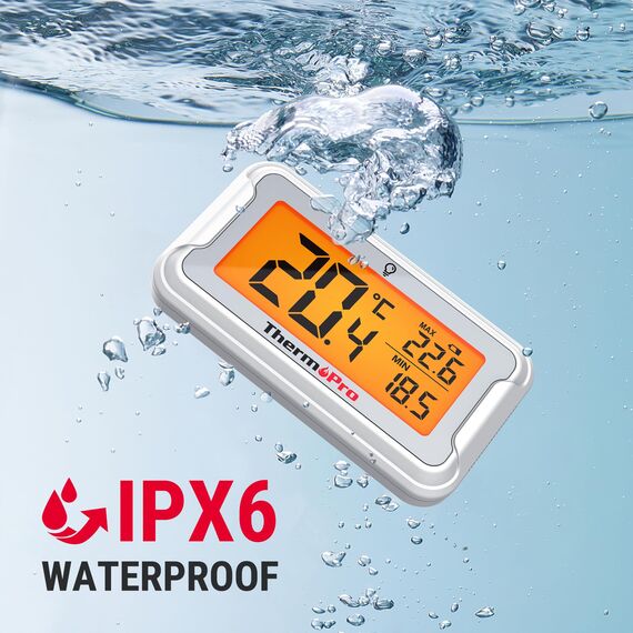 ThermoPro Kühlschrankthermometer Digital mit großem LCD-Display und Hintergrundbeleuchtung Gefrierschrank-thermometer mit Max/Min-Aufzeichnung Thermometer mit Magnet- und Ständeroptionen