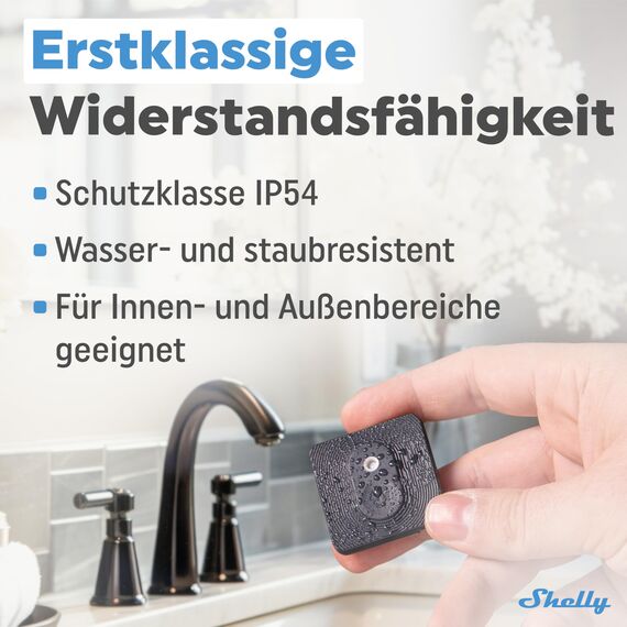 Shelly Blu H&T Schwarz | Bluetooth-gesteuerter Temperatur- und Luftfeuchtigkeitssensor | Spritzwassergeschützter und Staubdichter | Schutzklasse IP54 | iOS-Android-App | Gateway Erforderlich