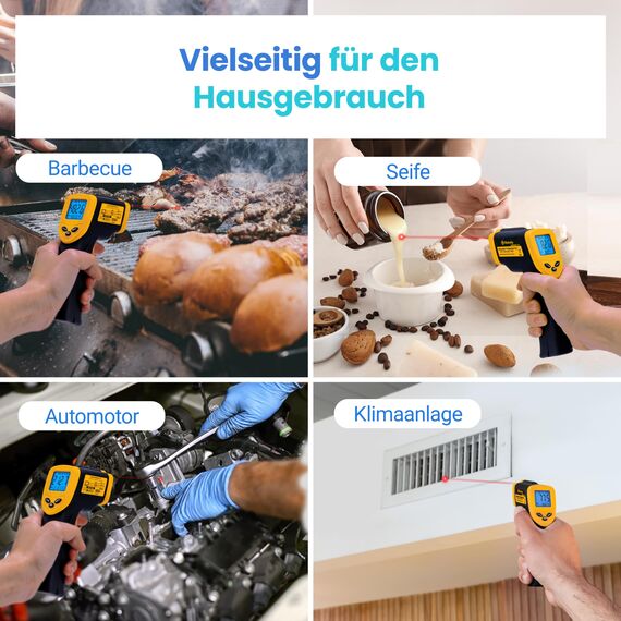 Etekcity Infrarot-Thermometer, Temperaturmessgerät -50°C bis +450°C - digital Laser Infrarot Thermometer für Küche, Pizzaofen, Grill, Backen - Nicht für Menschen - Gelb/Schwarz
