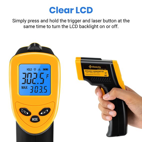 Etekcity Infrarot Thermometer -50 bis +610°C, Digital IR Pyrometer berührungslos Temperaturmessgerät, LCD Beleuchtung (Nicht für Menschen) für Kochen/Pizza Oven/Gefrierschrank/Industrie