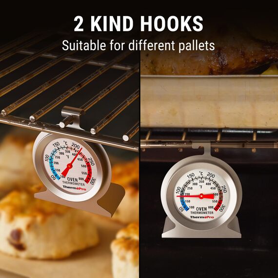 ThermoPro Backofenthermometer Analog Ofenthermometer aus Edelstahl Kochthermometer für Backofen Thermometer Kochen Innen Küchenthermometer mit großem Zifferblatt Silber AOT200