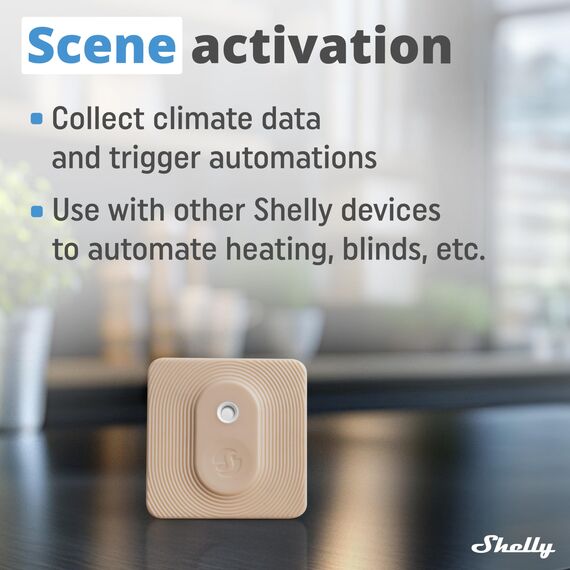 Shelly Blu H&T Mokka | Bluetooth-gesteuerter Temperatur- und Luftfeuchtigkeitssensor | Spritzwassergeschützter und Staubdichter | Schutzklasse IP54 | iOS-Android-App | Gateway Erforderlich