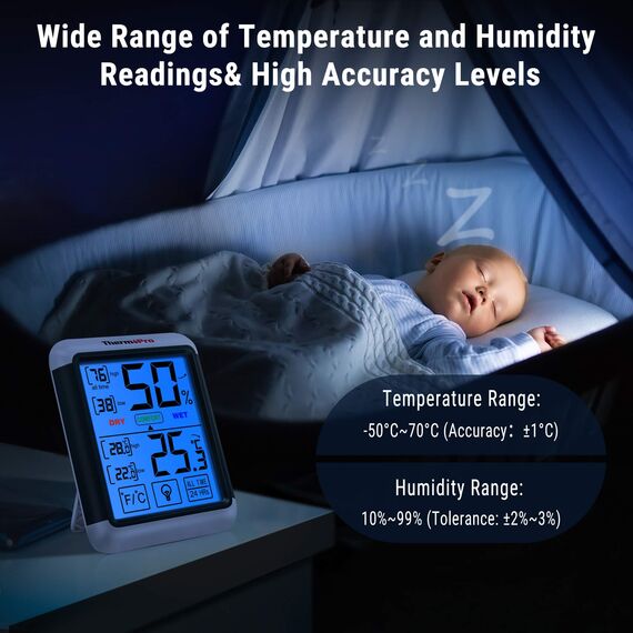 ThermoPro TP55 digitales Thermo-Hygrometer Innen Thermometer Hygrometer Temperatur- und Luftfeuchtigkeitmessgerät mit Indikator 2er Set für Raumklimakontrolle