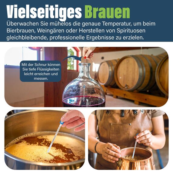 Wasserthermometer für Wassertemperatur und Flüssigkeiten - Laborthermometer Bereich: -10 bis +110 °C, 155 mm, Eintauchlabor Glasthermometer gefüllt mit blauer Flüssigkeit