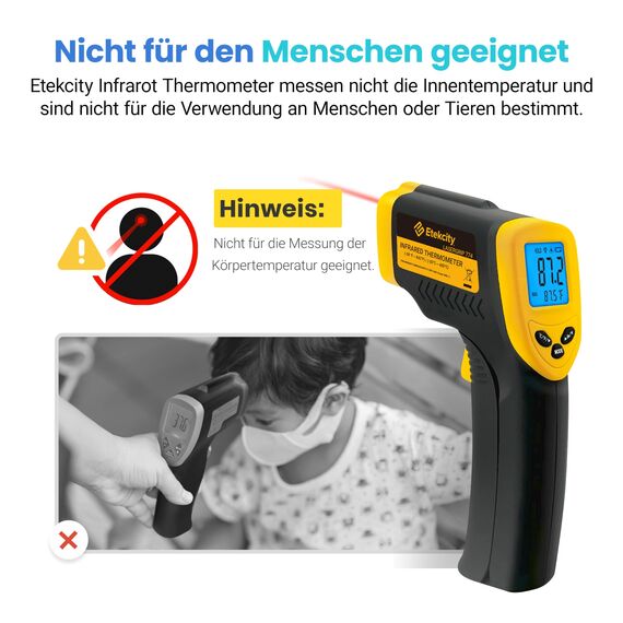 Etekcity Infrarot-Thermometer, Temperaturmessgerät -50°C bis +450°C - digital Laser Infrarot Thermometer für Küche, Pizzaofen, Grill, Backen - Nicht für Menschen - Gelb/Schwarz
