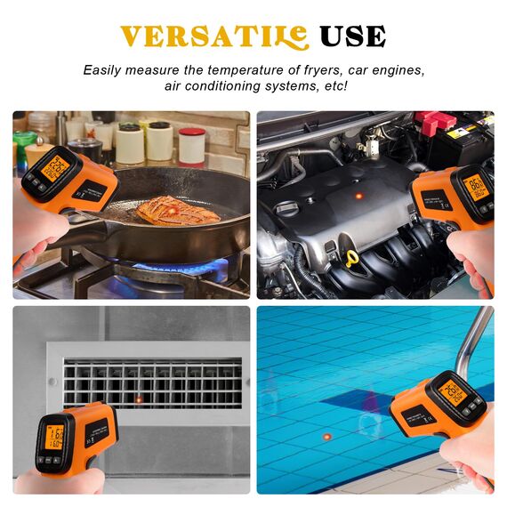 GLOSKIN Infrarot-Thermometer, Laser Thermometer -50°C-550°C, LCD-Anzeige Einstellbares Digital Thermometer (Nicht für Menschen) für Kochen/Pizzaöfen/Gefrierschränke/Industrie