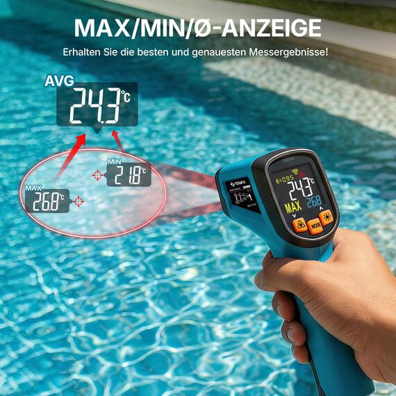 Tilswall Infrarot Thermometer(nicht für Menschen) -50°C bis 600°C IR Digital Laser Temperaturmessgerät für Kochen/Barbecue/Pizza Oven/Gefrierschrank/Industrie (Fleischthermometer inklusive)