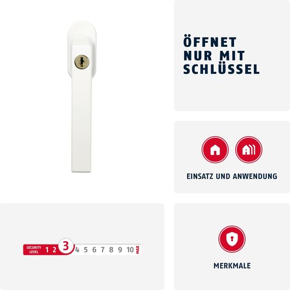 ABUS Abschließbarer Fenstergriff FG210 AB210 - 3er Set - Fensterknauf mit Druckzylinder, gleichschließend - ABUS-Sicherheitslevel 3 - 59489 - Weiß