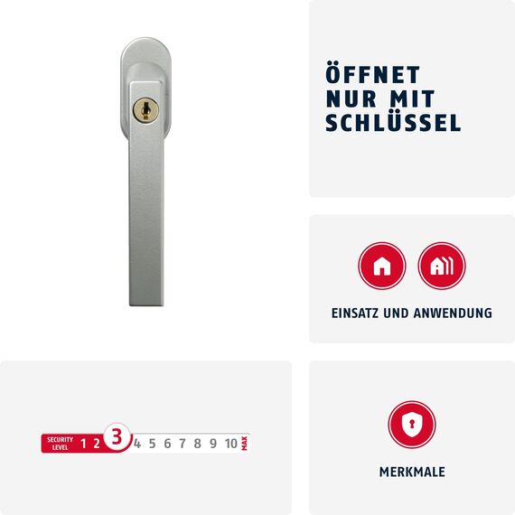 ABUS Abschließbarer Fenstergriff FG210 AB210 - 3er Set - Fensterknauf mit Druckzylinder, gleichschließend - ABUS-Sicherheitslevel 3 - 59488 - Silber