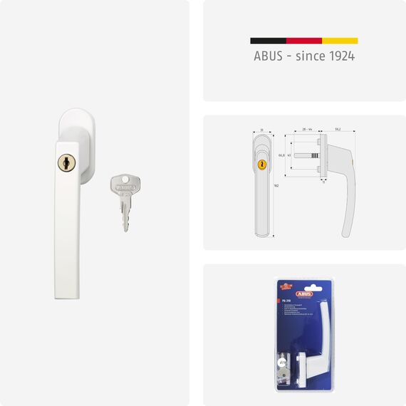 ABUS Abschließbarer Fenstergriff FG210 AB210 - Fensterknauf mit Druckzylinder, gleichschließend - ABUS-Sicherheitslevel 3 - 59487 - Weiß