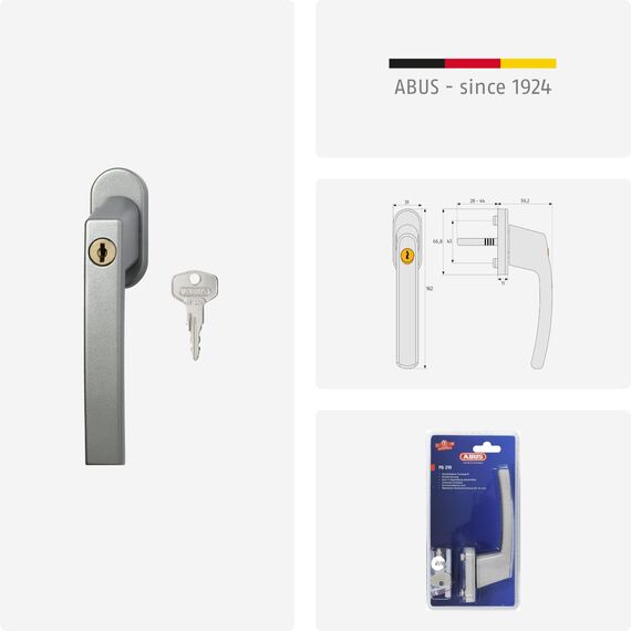 ABUS Abschließbarer Fenstergriff FG210 AB210 - Fensterknauf mit Druckzylinder, gleichschließend - ABUS-Sicherheitslevel 3 - 59486 - Silber