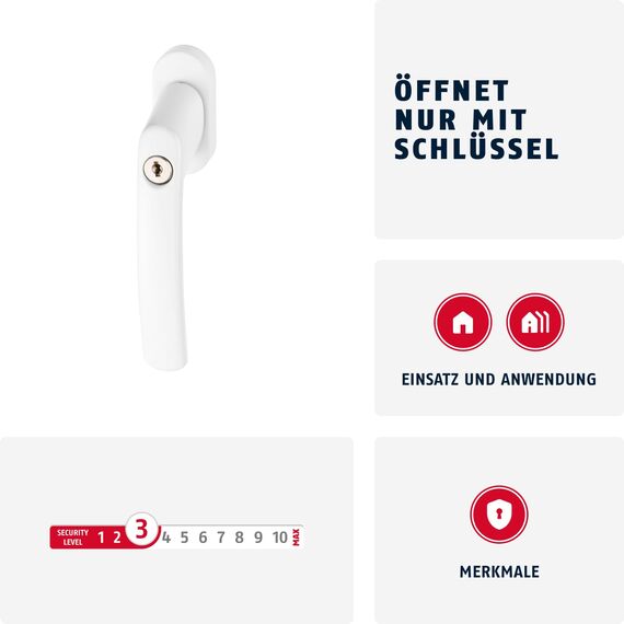 ABUS Abschließbarer Fenstergriff FG200 AB208 - Fensterknauf mit Druckzylinder, gleichschließend - ABUS-Sicherheitslevel 3 - 44259 - Weiß