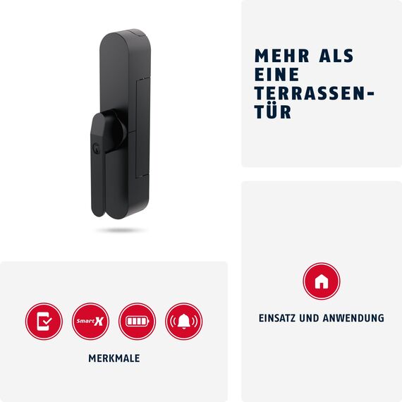 ABUS Fensterantrieb WINTECTO One – Smarter Fenstergriff für Fenster, Balkon- und Terrassentür – mit Alarmfunktion – einfache Montage ohne Bohren – Schwarz, gleichschließend (AL0145)