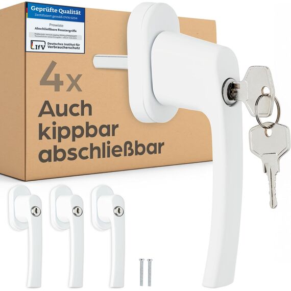 Prowiste 4 Abschließbare Fenstergriffe Weiß - ???????????????????????????????????????????????? - Einfache Montage - Mit 8 universalen Schlüsseln - Zuverlässiger Schutz