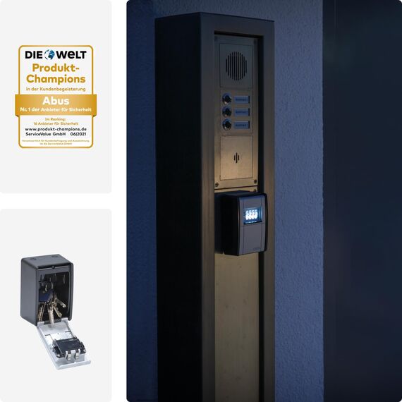 ABUS KeyGarage 787 LED - Schlüsselbox zur Wandmontage - mit beleuchteten Zahlenwalzen - für Schlüssel oder kleine Wertgegenstände - 83854 - Schwarz-Silber