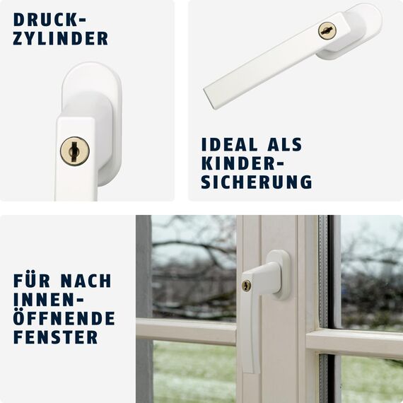 ABUS Abschließbarer Fenstergriff FG210 AB210 - 3er Set - Fensterknauf mit Druckzylinder, gleichschließend - ABUS-Sicherheitslevel 3 - 59489 - Weiß