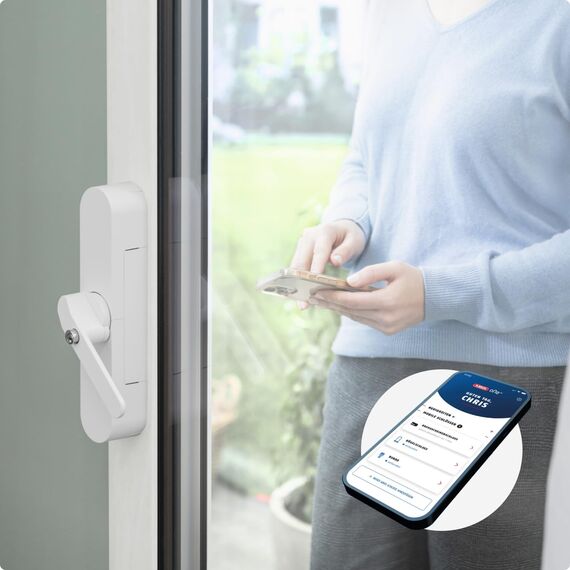 ABUS Fensterantrieb WINTECTO One – Smarter Fenstergriff für Fenster, Balkon- und Terrassentür – mit Alarmfunktion – einfache Montage ohne Bohren – Weiß, gleichschließend (AL0125)
