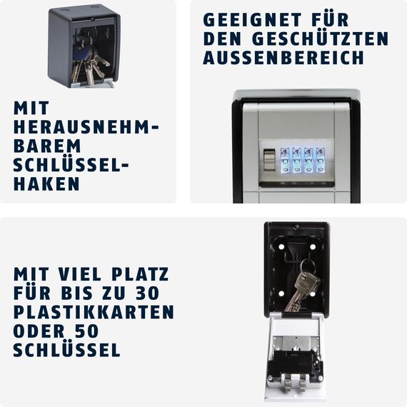 ABUS KeyGarage 787 LED - Schlüsselbox zur Wandmontage - mit beleuchteten Zahlenwalzen - für Schlüssel oder kleine Wertgegenstände - 83854 - Schwarz-Silber
