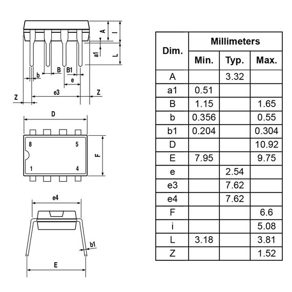 ALLECIN UA741CN UA741 Universeller Operationsverstärker Einzelner Betriebsverstärker Compensation Typ DIP-8 Om-Amp IC 8-Polig (Packung mit 20 Stück)