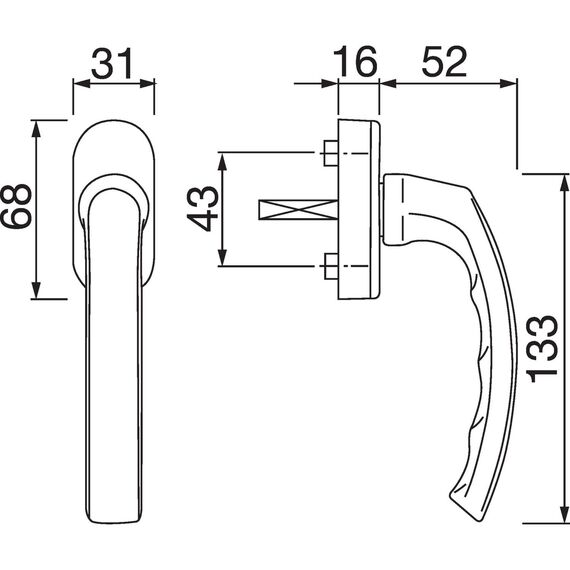 HOPPE 10761612 Fenstergriff luxembourg VarioFit, 7 mm x 32 mm - 42 mm, Silber Eloxiert