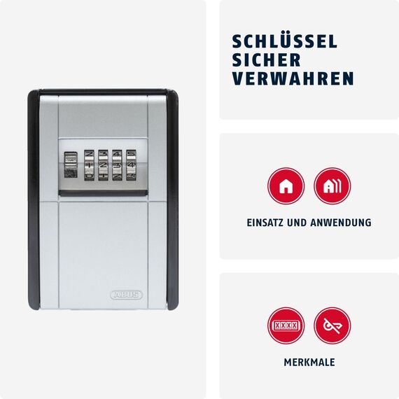 ABUS KeyGarage 787 - Schlüsselbox zur Wandmontage - für Schlüssel oder kleine Wertgegenstände - 46331 - Schwarz-Silber