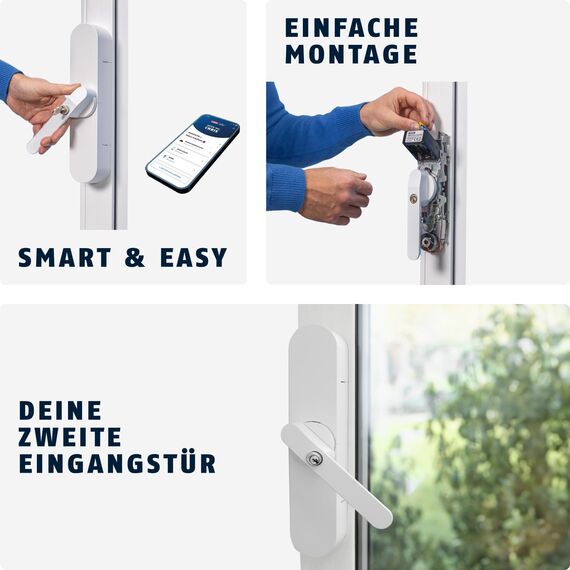 ABUS Fensterantrieb WINTECTO One – Smarter Fenstergriff für Fenster, Balkon- und Terrassentür – mit Alarmfunktion – einfache Montage ohne Bohren – Schwarz, gleichschließend (AL0125)