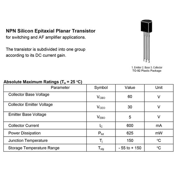 ALLECIN 2N2222 NPN Transistor Allzweck Verstärker 2N2222A Silizium Transistoren für DIY TO-92 60 V 800 mA (Packung mit 200 Stück)