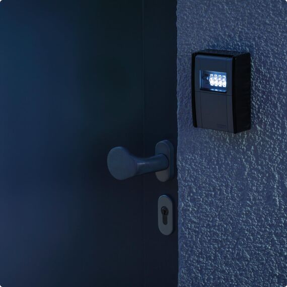 ABUS KeyGarage 787 LED - Schlüsselbox zur Wandmontage - mit beleuchteten Zahlenwalzen - für Schlüssel oder kleine Wertgegenstände - 83854 - Schwarz-Silber