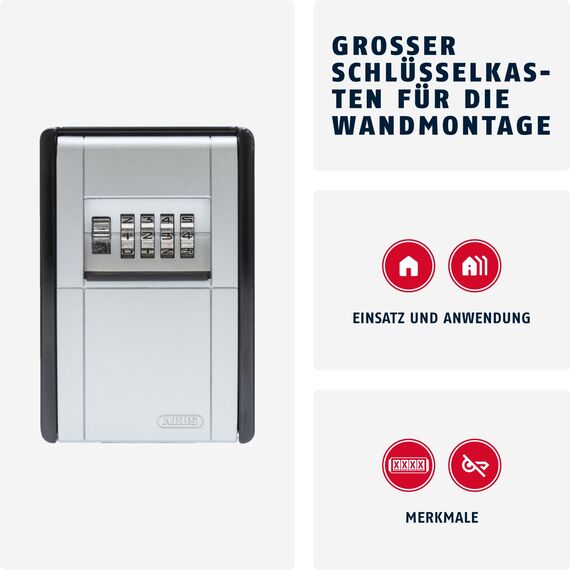 ABUS KeyGarage 787 BIG - Schlüsselbox zur Wandmontage - für bis zu 50 Schlüssel oder kleine Wertgegenstände - Schwarz-Silber
