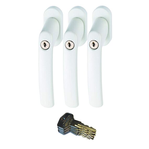ABUS FG200 W Triples 8er Set Fenstergriff Universell passend durch verstellbarem Vierkantstift/Kindersicherung/weiß