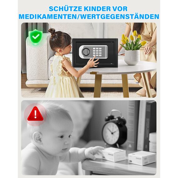 Mini Safe Tresor für Zuhause, MöBeltresor Klein mit Feuerfest Wasserdicht Geldtasche, Kleiner Tresor Sicherheitssafe mit Zahlenschloss,Tresore Kinder Wandtresor für Geld Medikamente Schmuck
