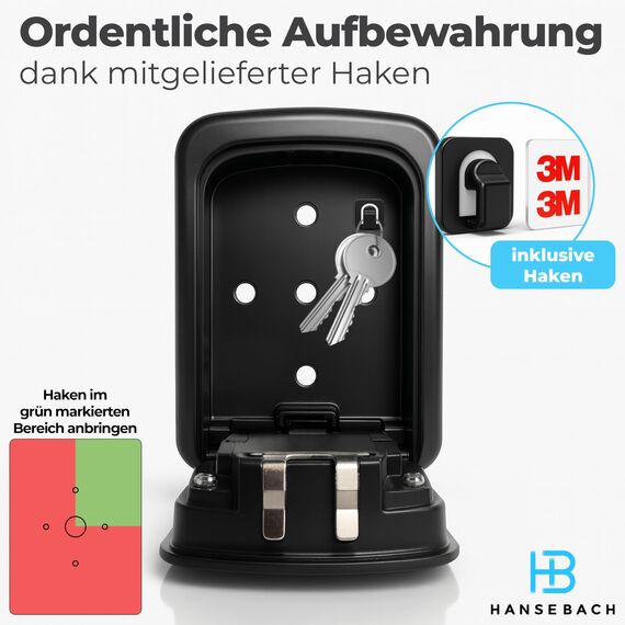 HANSEBACH® Schlüsseltresor mit Zahlencode inkl. Haken für Schlüssel - wetterfeste Schlüsselbox für Außen & Innen, robuster Schlüsselsafe zur sicheren Schlüsselaufbewahrung - Box mit Zahlenschloss