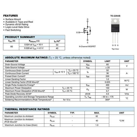 ALLECIN 10 Stück RFP30N06LE P30N06LE RFP30N06 30N06LE N-Kanal-Leistungs-MOSFET-Transistoren 30A 60V Halbleiterprodukte MOSFETS-Transistor 30 Ampere 60 Volt TO-220