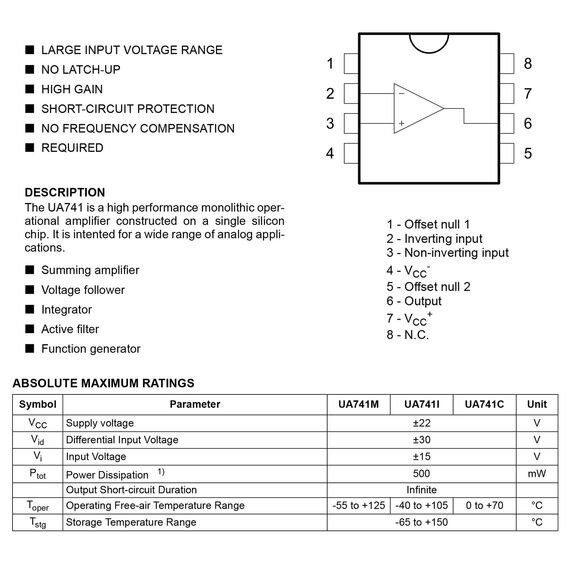 ALLECIN UA741CN UA741 Universeller Operationsverstärker Einzelner Betriebsverstärker Compensation Typ DIP-8 Om-Amp IC 8-Polig (Packung mit 20 Stück)