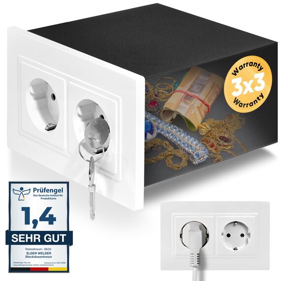 Elder Welder® Steckdosen Safe Tresor Versteck | Jetzt mit Fake-Stecker Funktion | Wandtresor zum Einmauern | Steckdosentresor als Geheimfach | Mini Safe für Geldversteck Geheimversteck | Geld Box