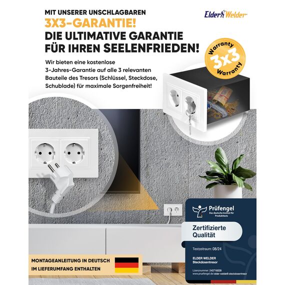 Elder Welder® Steckdosen Safe Tresor Versteck | Jetzt mit Fake-Stecker Funktion | Wandtresor zum Einmauern | Steckdosentresor als Geheimfach | Mini Safe für Geldversteck Geheimversteck | Geld Box