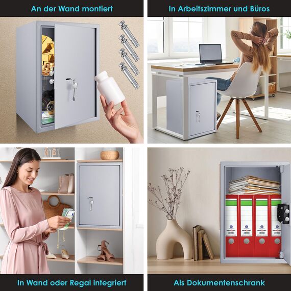 KESSER® Tresor Möbeltresor mit Doppelbartschloss, Safe Geldschrank Boden-Wandtresor Wandsafe 50x35x31cm ink. 2 x Schlüssel & Befestigungsschrauben, Silber